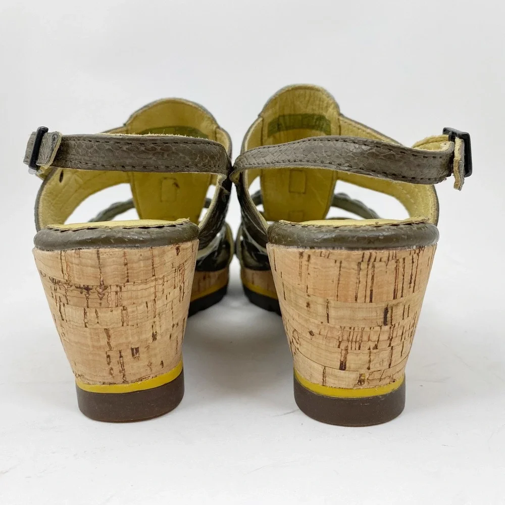 Bussola Marseille T-Wedge Taupe Snake Print Leather Sandals‎ Womens 8-8.5 39